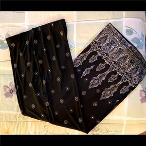 Roz & Ali Boho Black and Beige Wide Leg Pants Sz PM